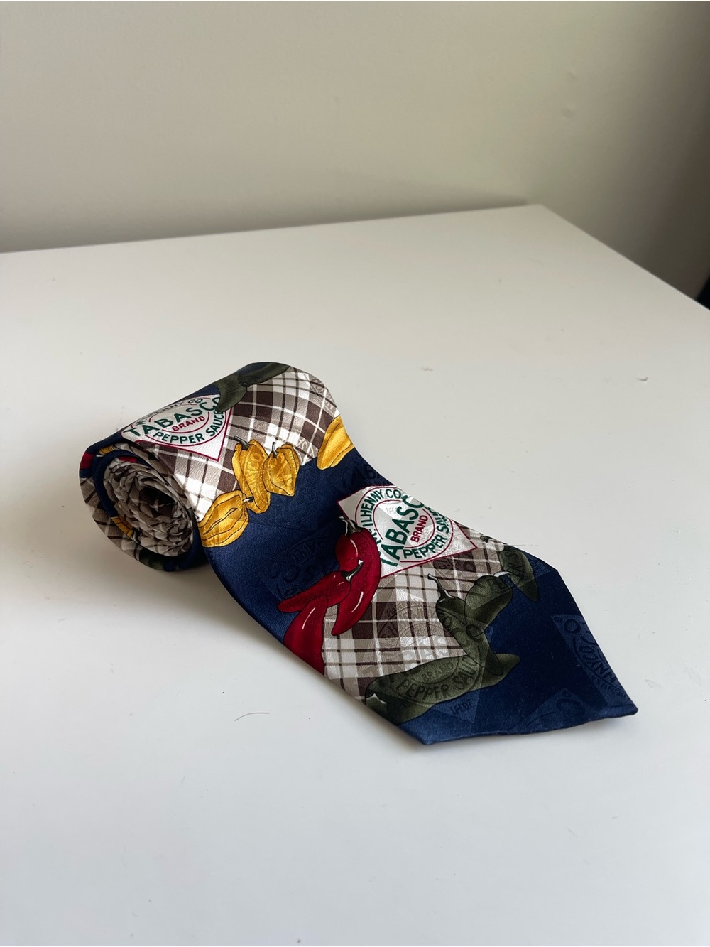 Tabasco Navy Silk Tie with Multicolor Pepper Motif
